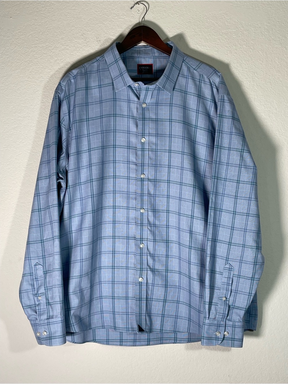 UnTUCKit Men’s Wrinkle Free Long Sleeve Blue Plaid Dress Shirt Size XXX-Large